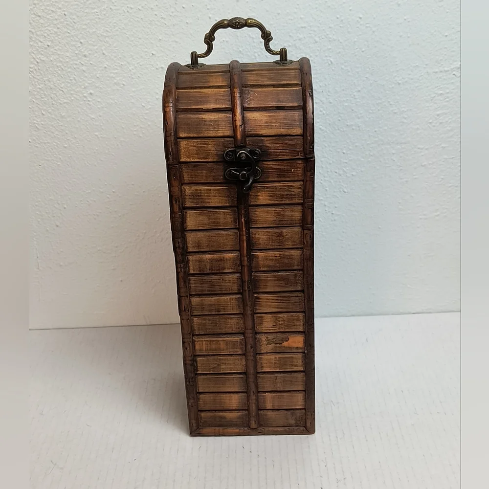 Vintage Decorative Wood & Brass Wine Bottle Box